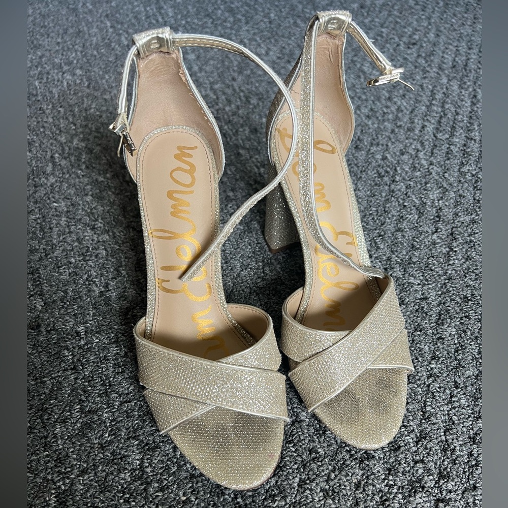 Sam Edelman sparkly gold strapped heels size 7 1/2